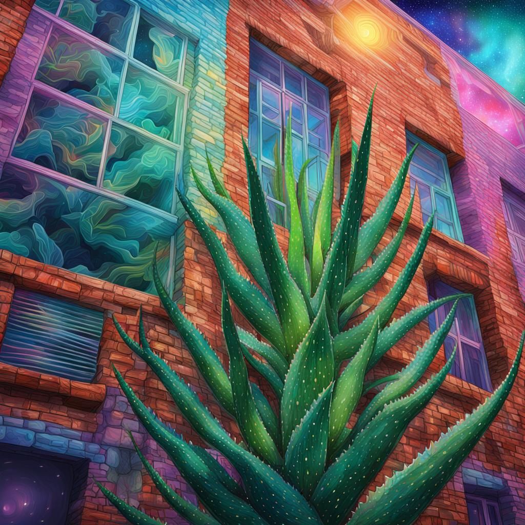 Aloe Plant Portrait in Astral Illustration Style