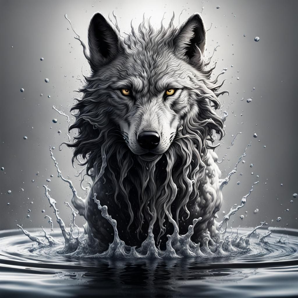 Detailed Ink Wolf Splatter in Water