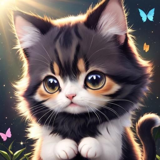 Chibi Cat's Stardust Morning with Butterfly