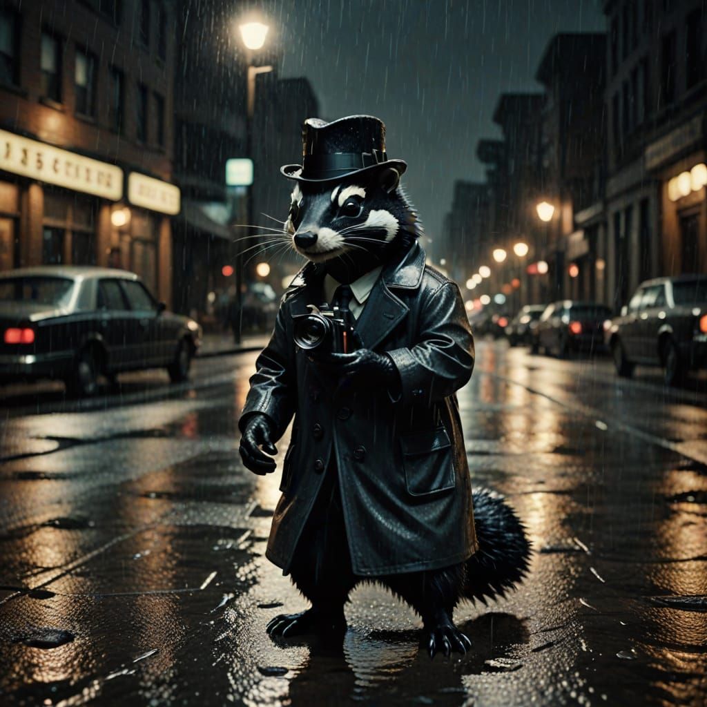 Anthropomorphic skunk as a private investigator