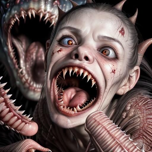 Macro Photo of Tiny Snarling Mouth Biting Finger