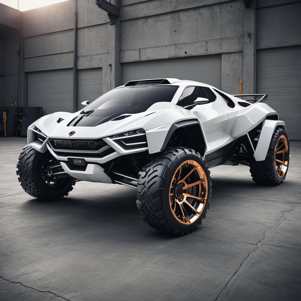 Futuristic Off-Road Concept Car in Metallic White