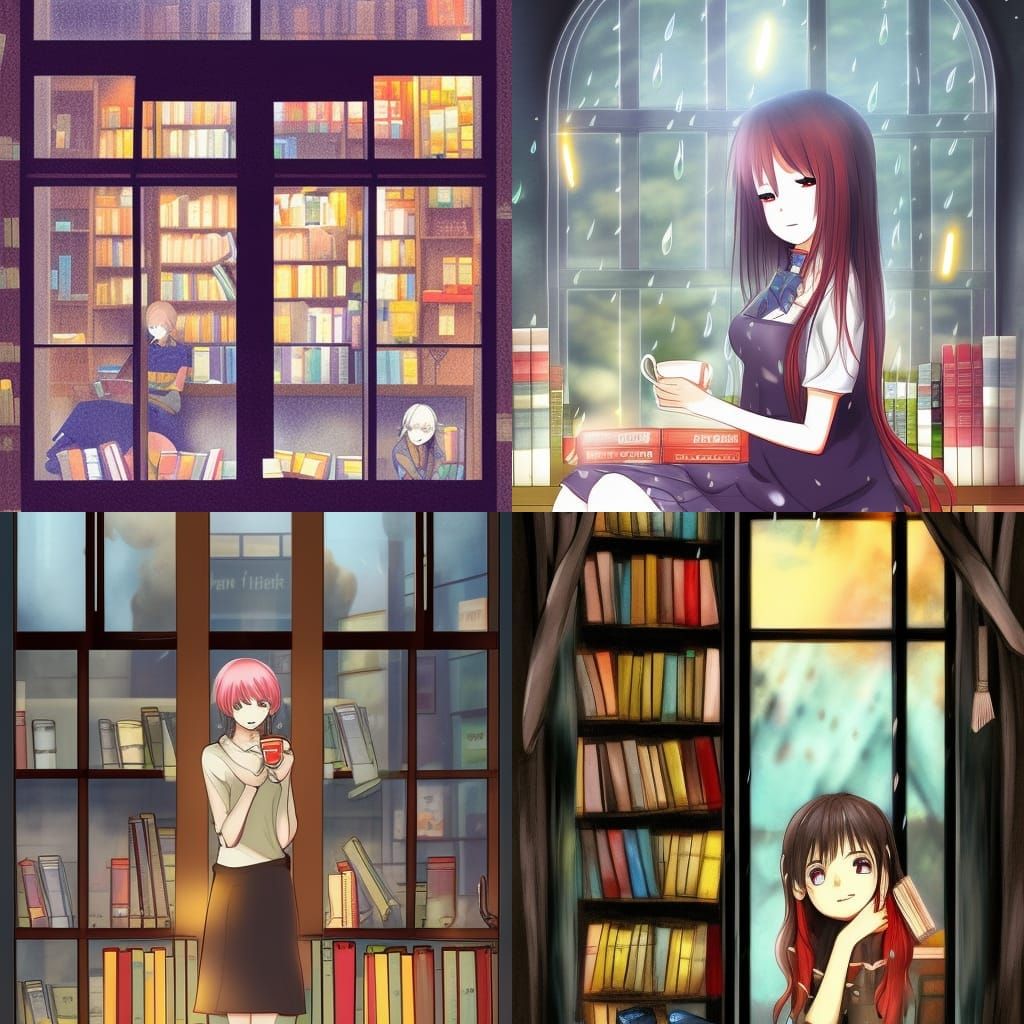 Anime Bookshop Fire and Rain