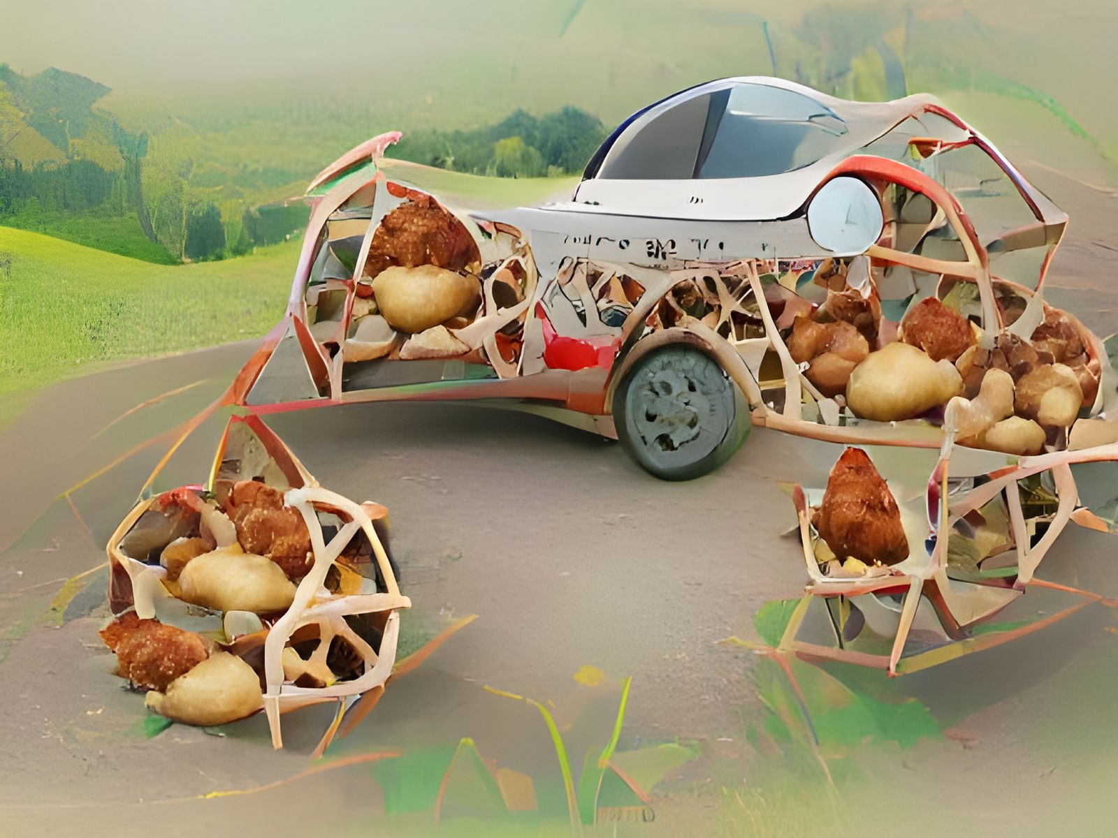 Chicken-Powered Car Designed by Potatoes: A Whimsical Concep...
