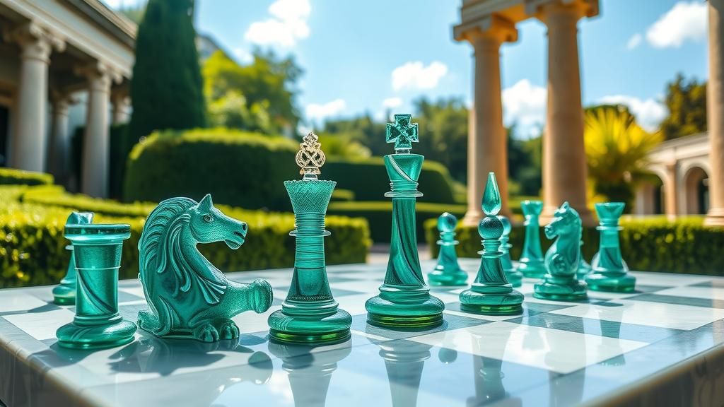 Exquisite Glass Chess Set in Art Nouveau Style
