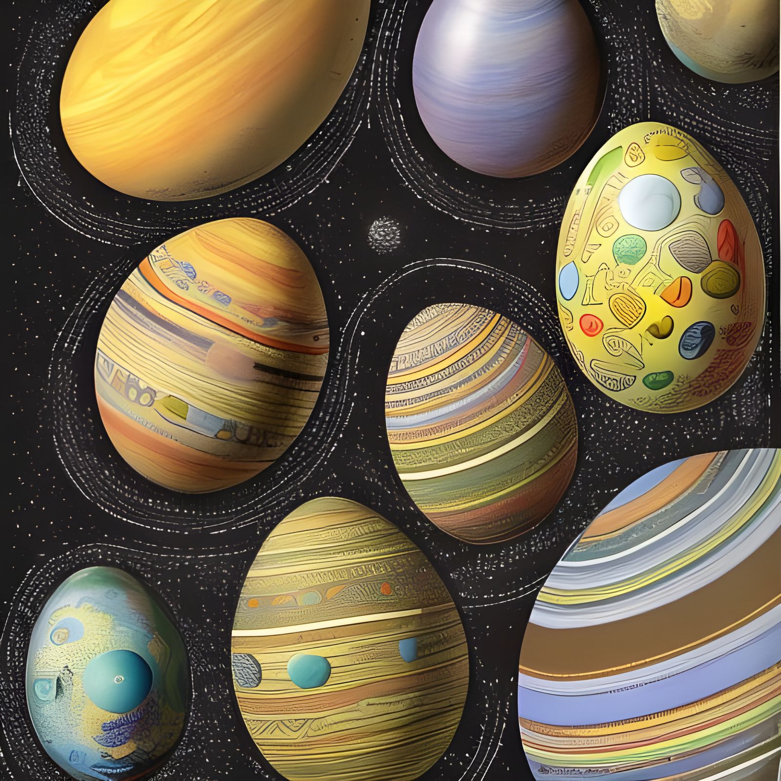 Surreal Easter Egg Solar System with Fractal Designs