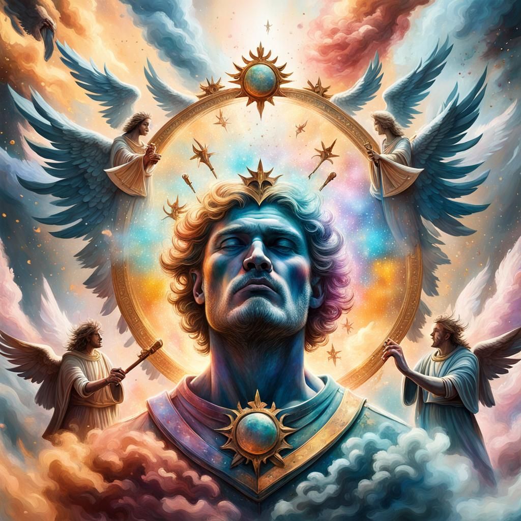 Explosion of Color with Man's Head and Angels