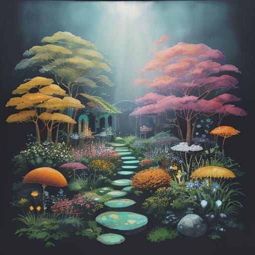 Abstract Symmetrical Architecture in Gouache Style