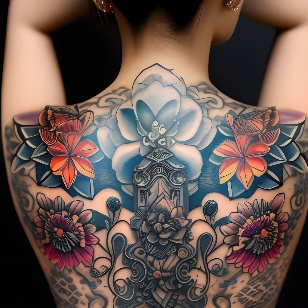 Floral Back Tattoo in Neo Traditional Style