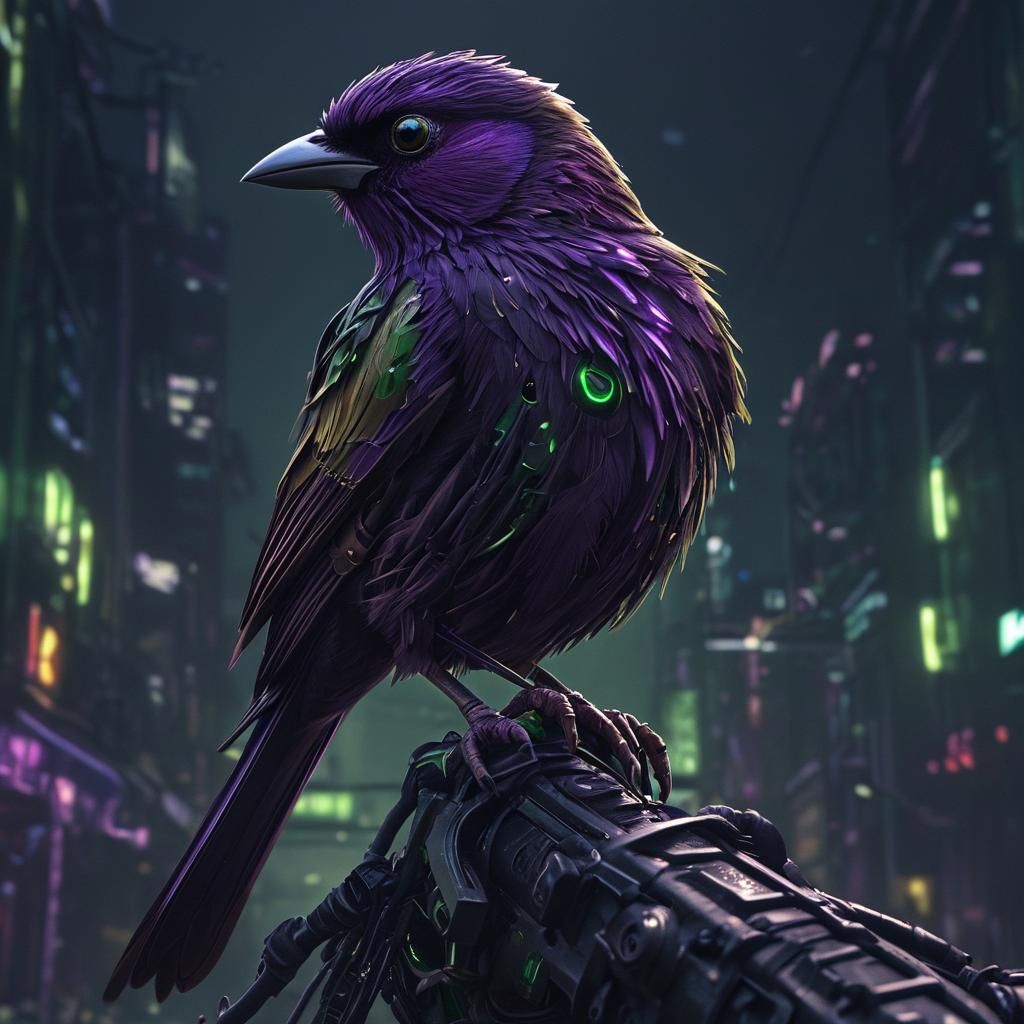 Biopunk Sparrow in Electric Purple and Green