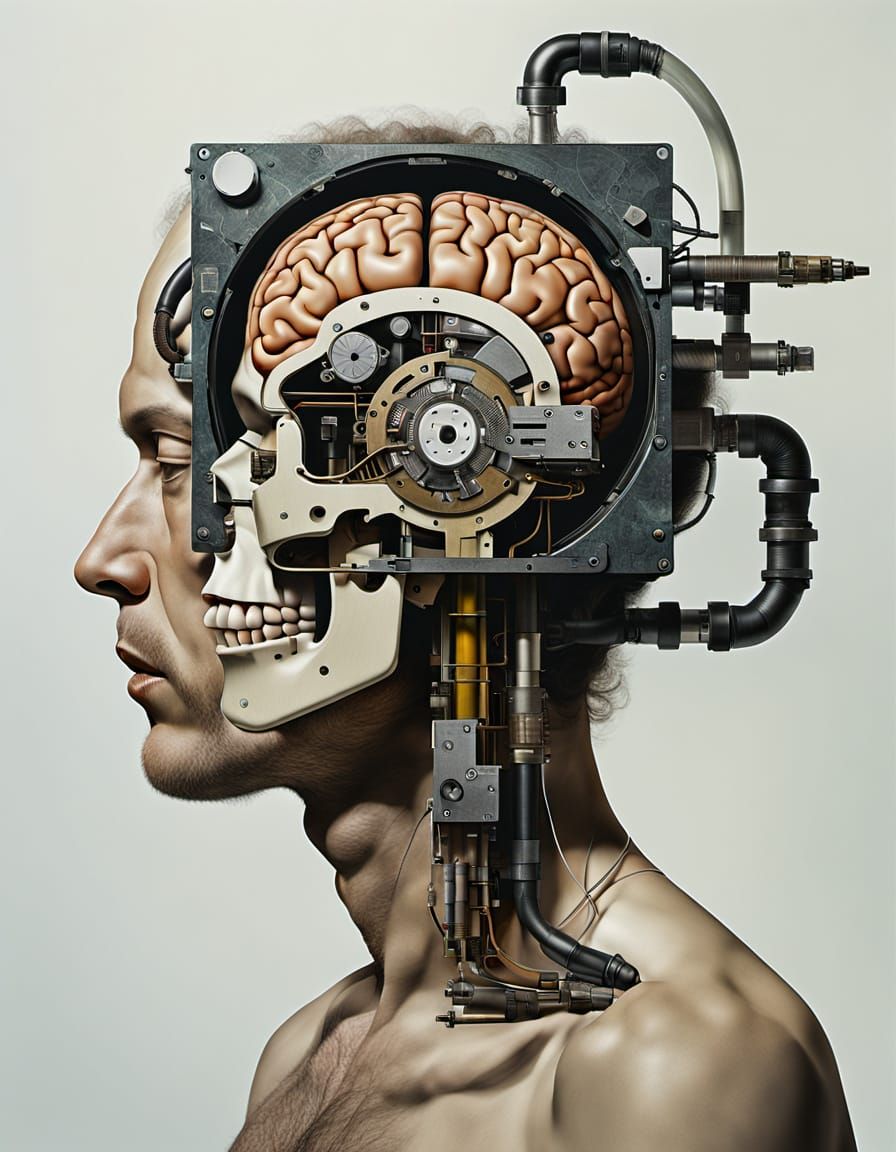 Surreal Brain Connected to External Hard Drive