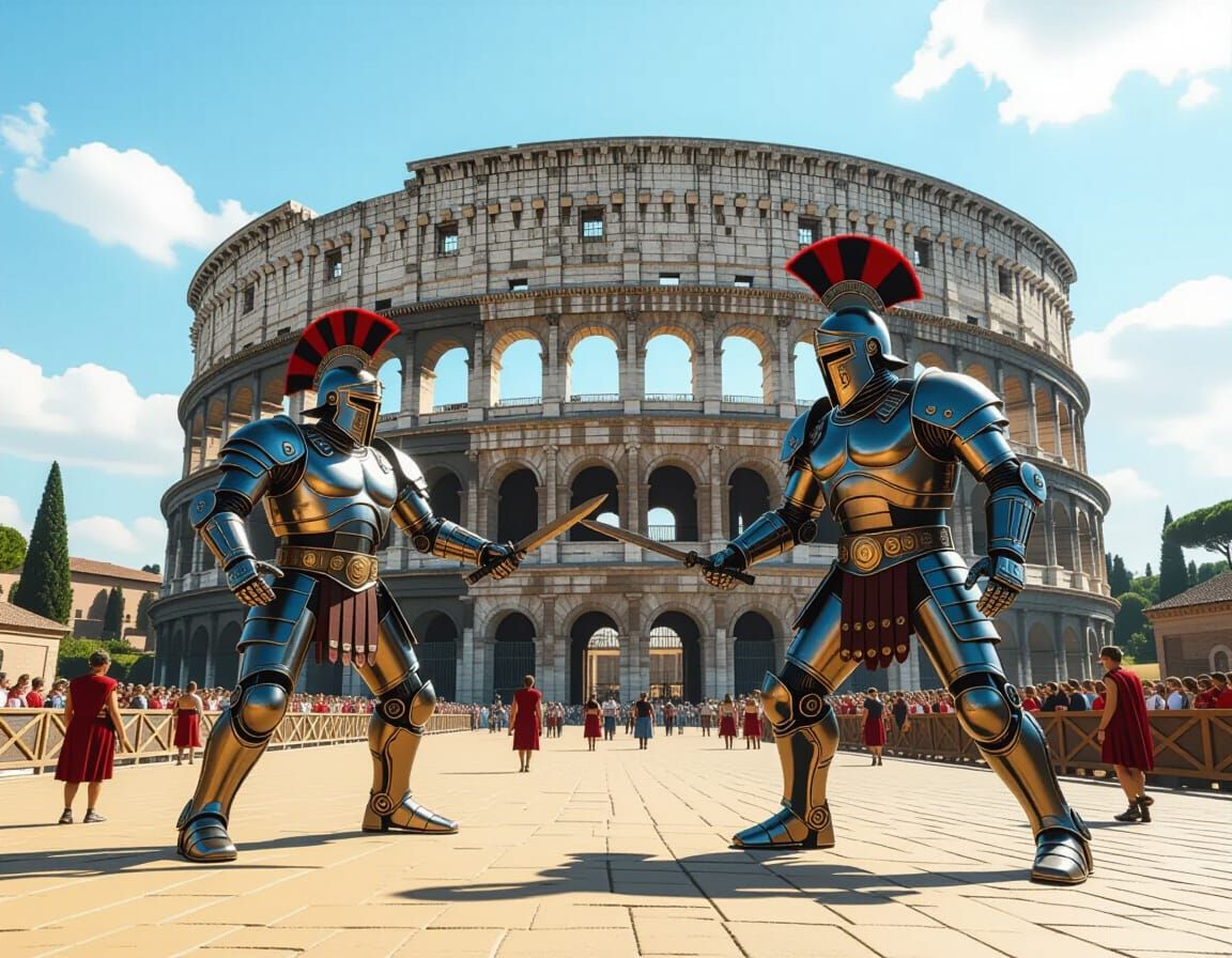 Future amusement park with robotic gladiators