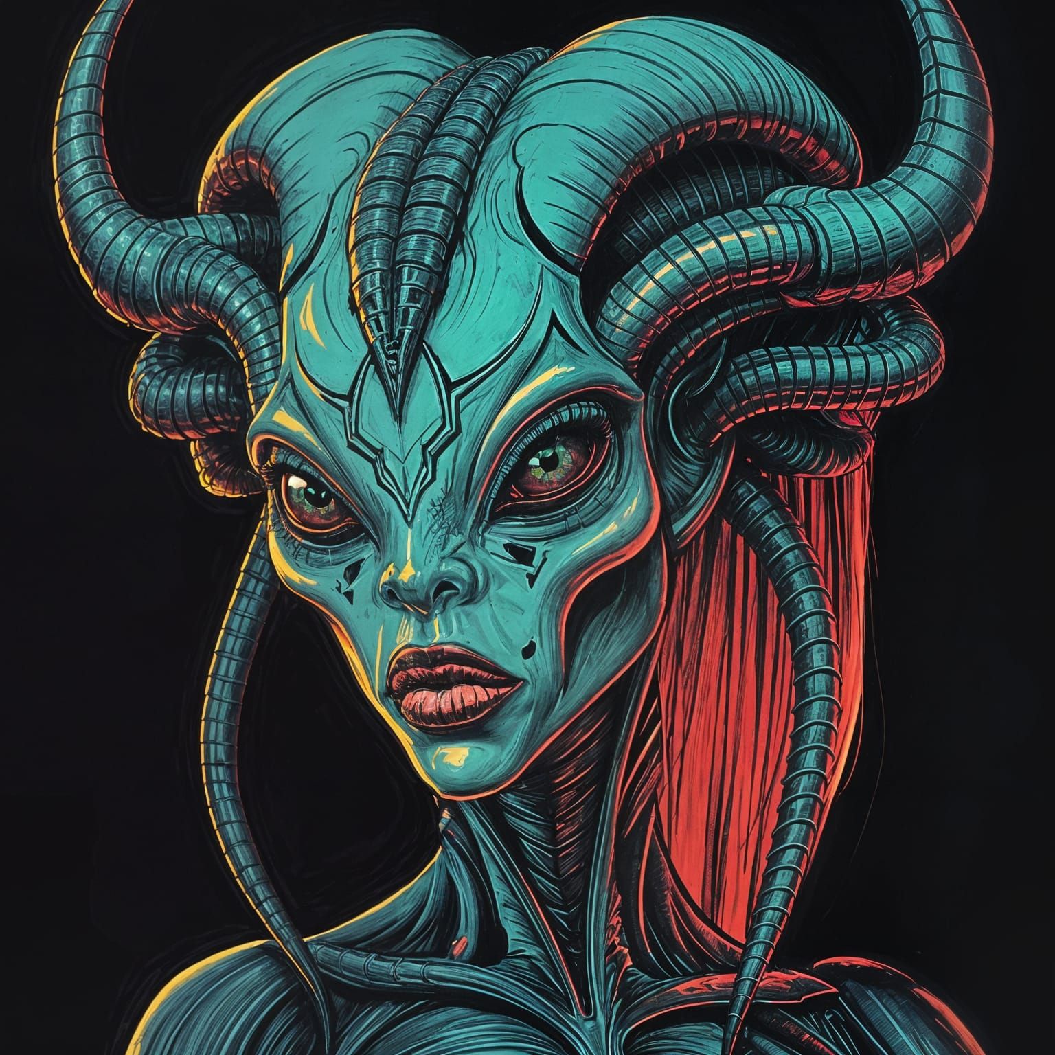Evil Alien Queen in Dark Sci-Fi Style