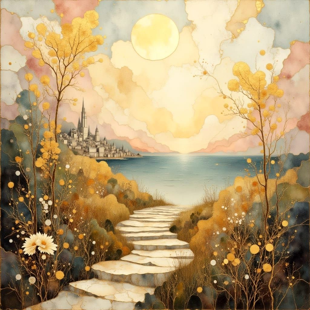 Illuminated Landscape Radiating Unity in Divine Oil Style