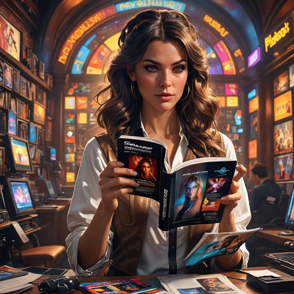 Playboy Model with Allspark Computer in Digital Art Style