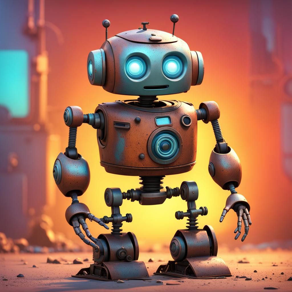 Rusty Android Robot in 3D Digital Art Style
