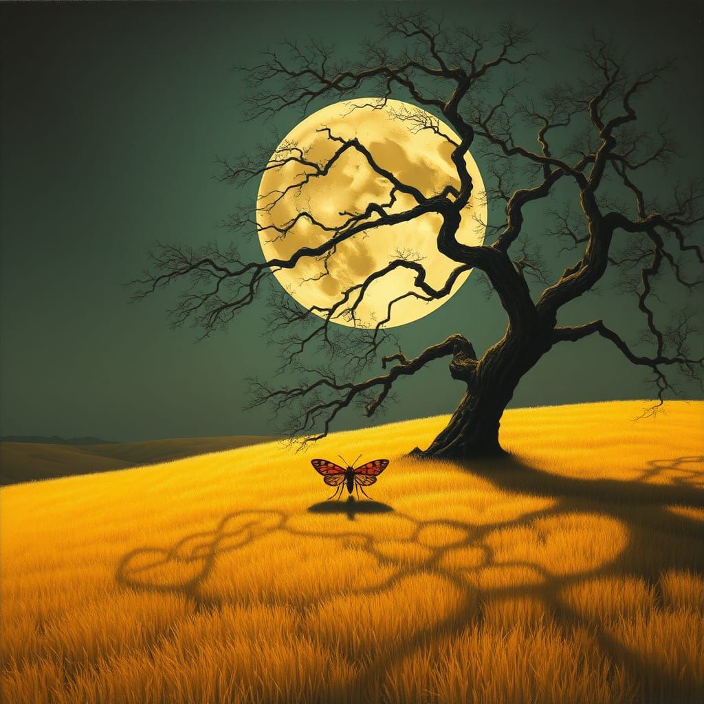 Harvest Moon Shadows over Golden Fields