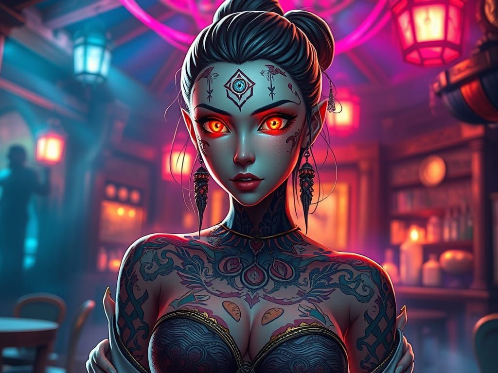 Mystical Warrior in Fantasy Tavern