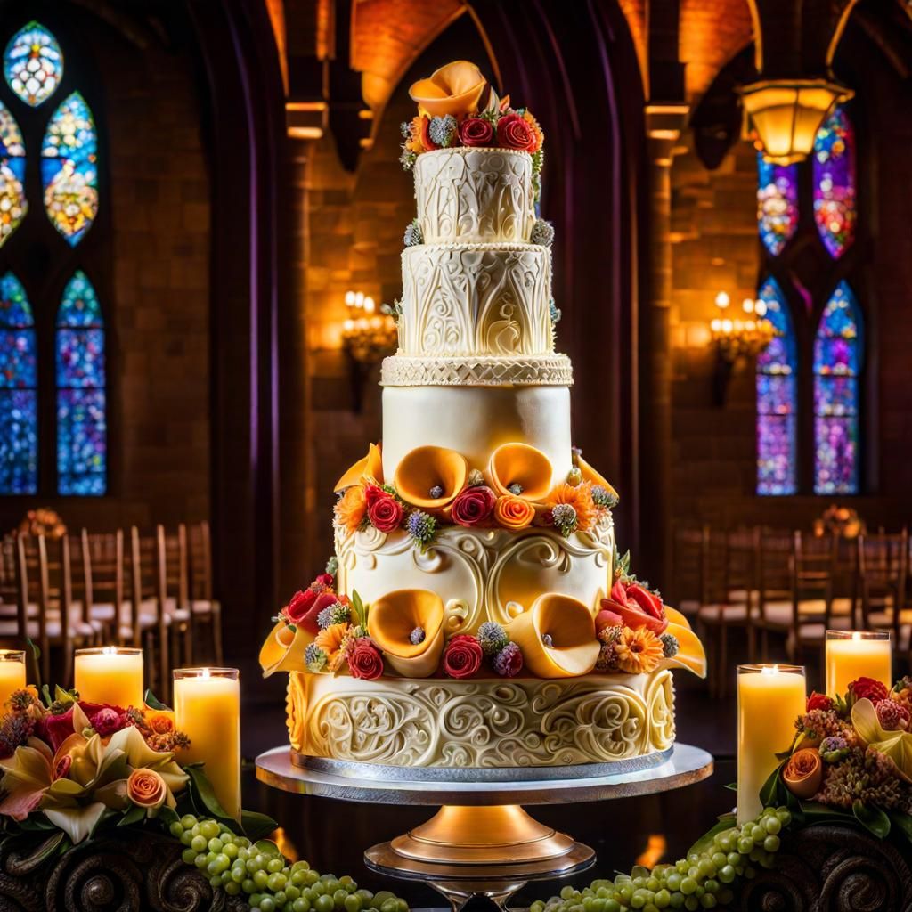 Gorgeous Cheese Design Wedding Cake with Flowers