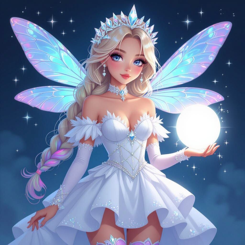 Frosty Queen with Dragonfly Wings in Kawaii Style