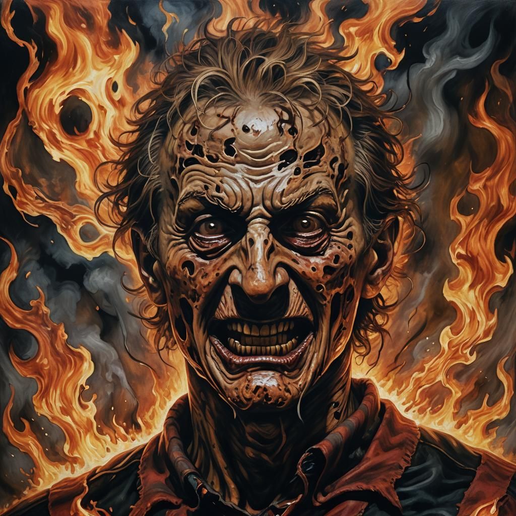 Freddy Krueger Portrait in Dark Surrealism Style