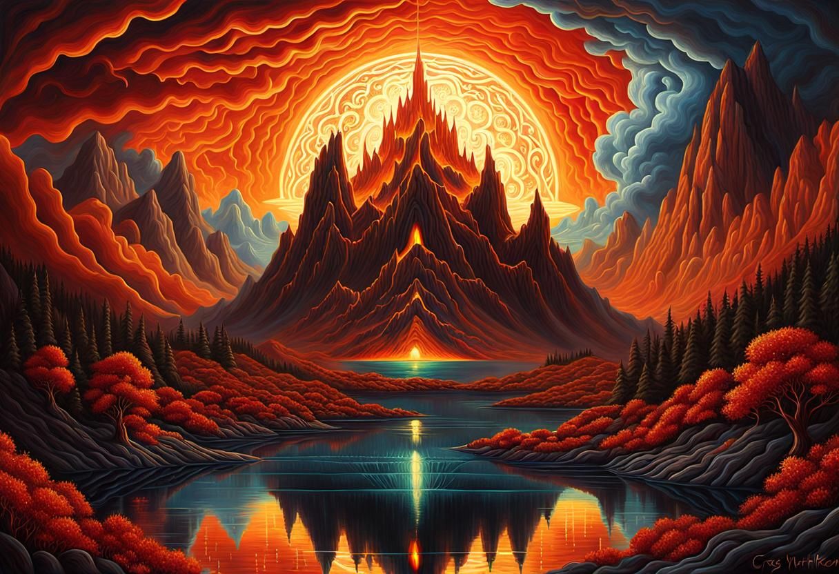 Surreal Fire Rain Over Crystal Lake