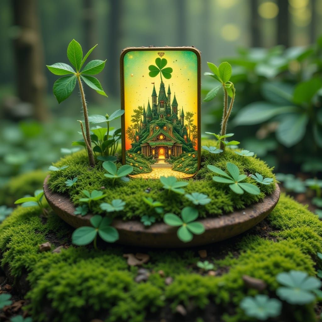 Miniature Fairy City in Clover, Tarot Card Art
