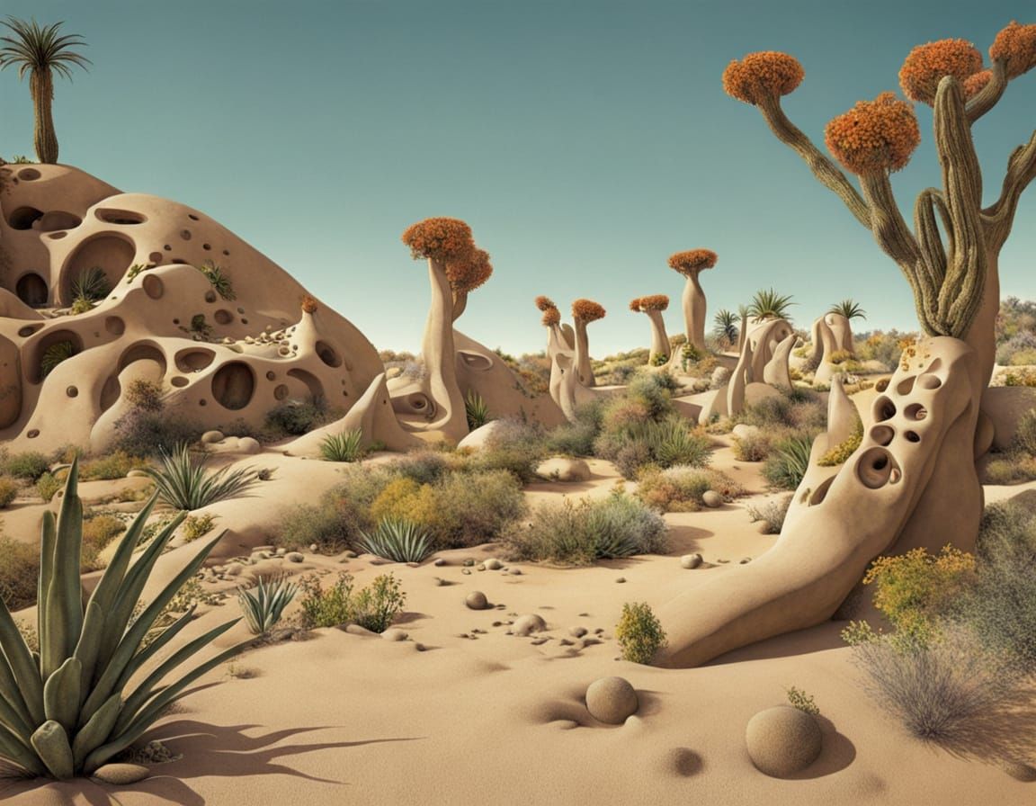Surreal Desert Garden in Biophilic Art Style