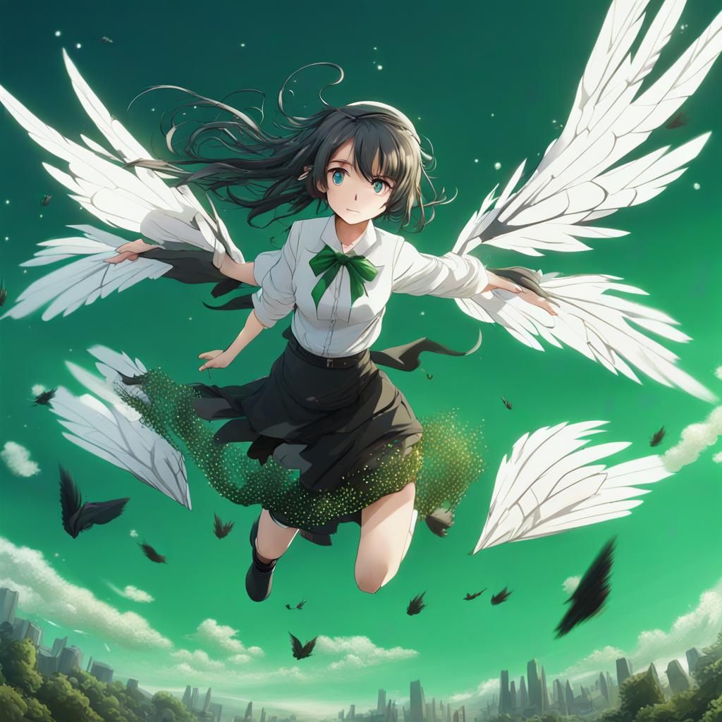 Anime Girl Learning to Fly: Fantasy Art