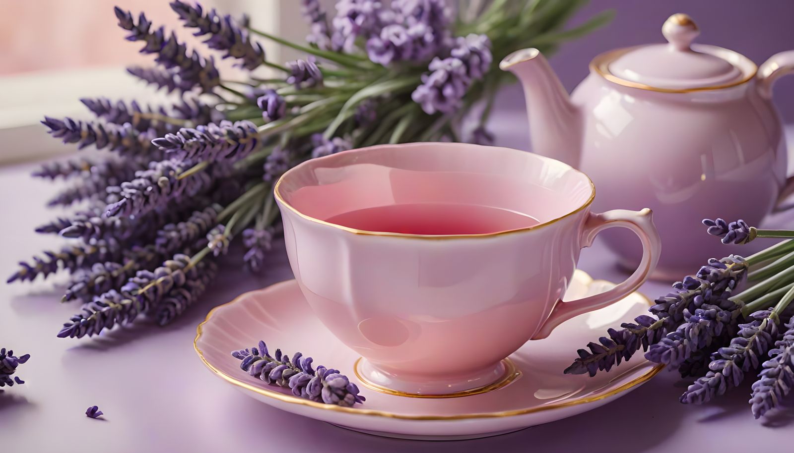 Pink Teacup and Lavender Still Life