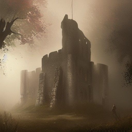 Medieval Castle Ruins at Night, Digital Art