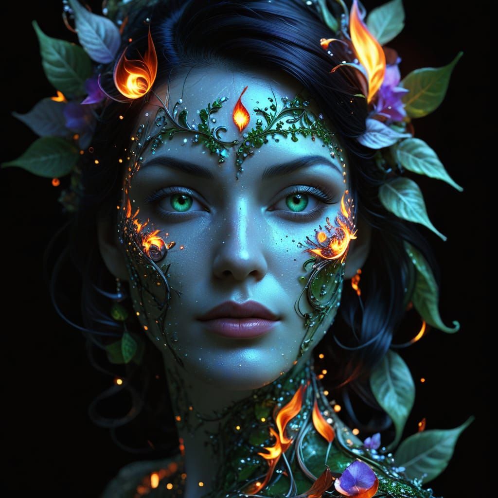 Starry Night Scene with Nautilus Curves and Fractal Details