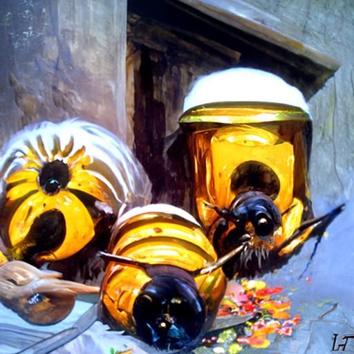 Bees in Flight: Oil Painting