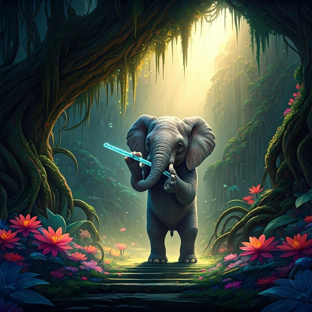 Mystical Jungle: Baby Elephant Plays Crystal Flute