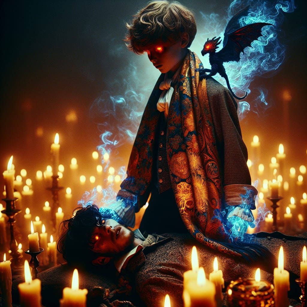 Cinemagraph: Boy in Witch's Candlelit Workshop