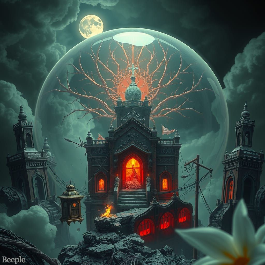 Ethereal Bubble World in Cyberpunk Surrealist Style