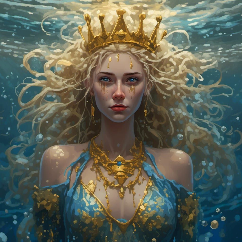 Beautiful Water Goddess in Bioluminescent Ocean