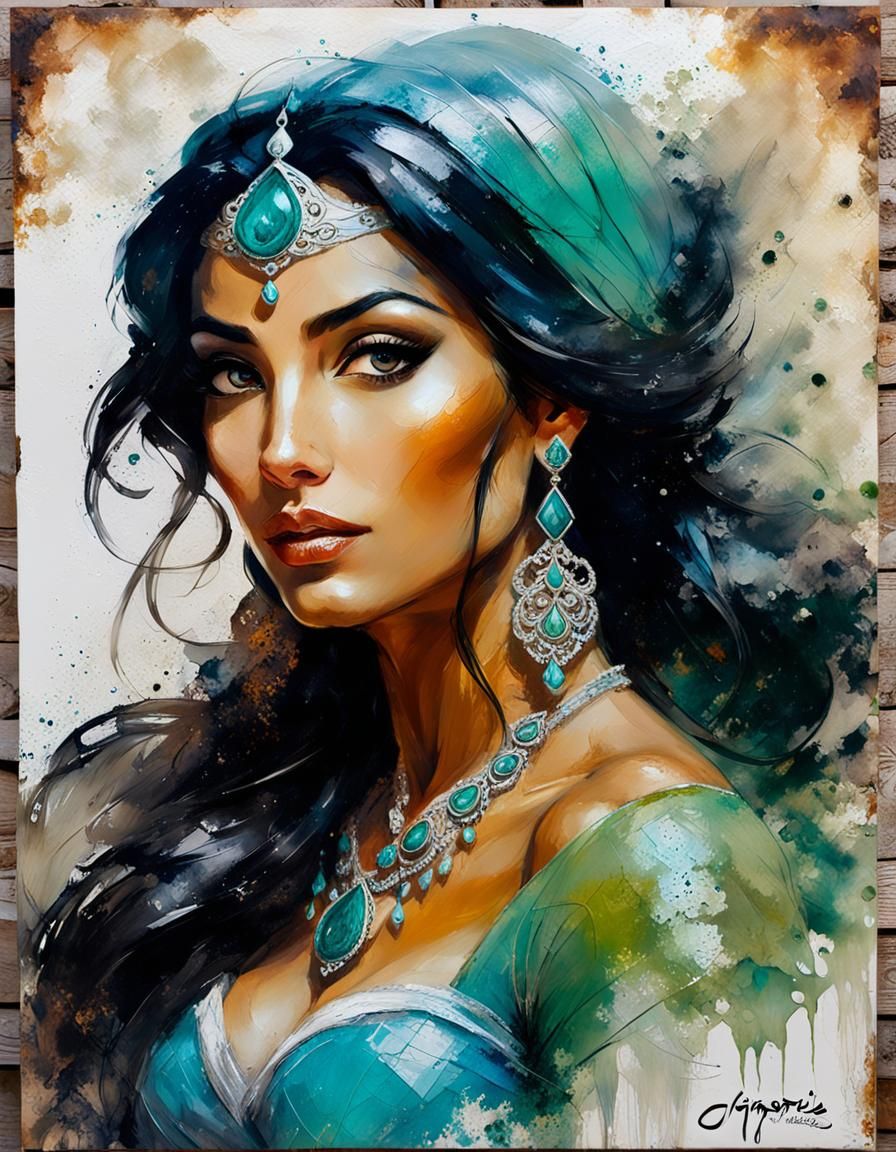 Jasmine Portrait in Encaustic Dark Fantasy Style