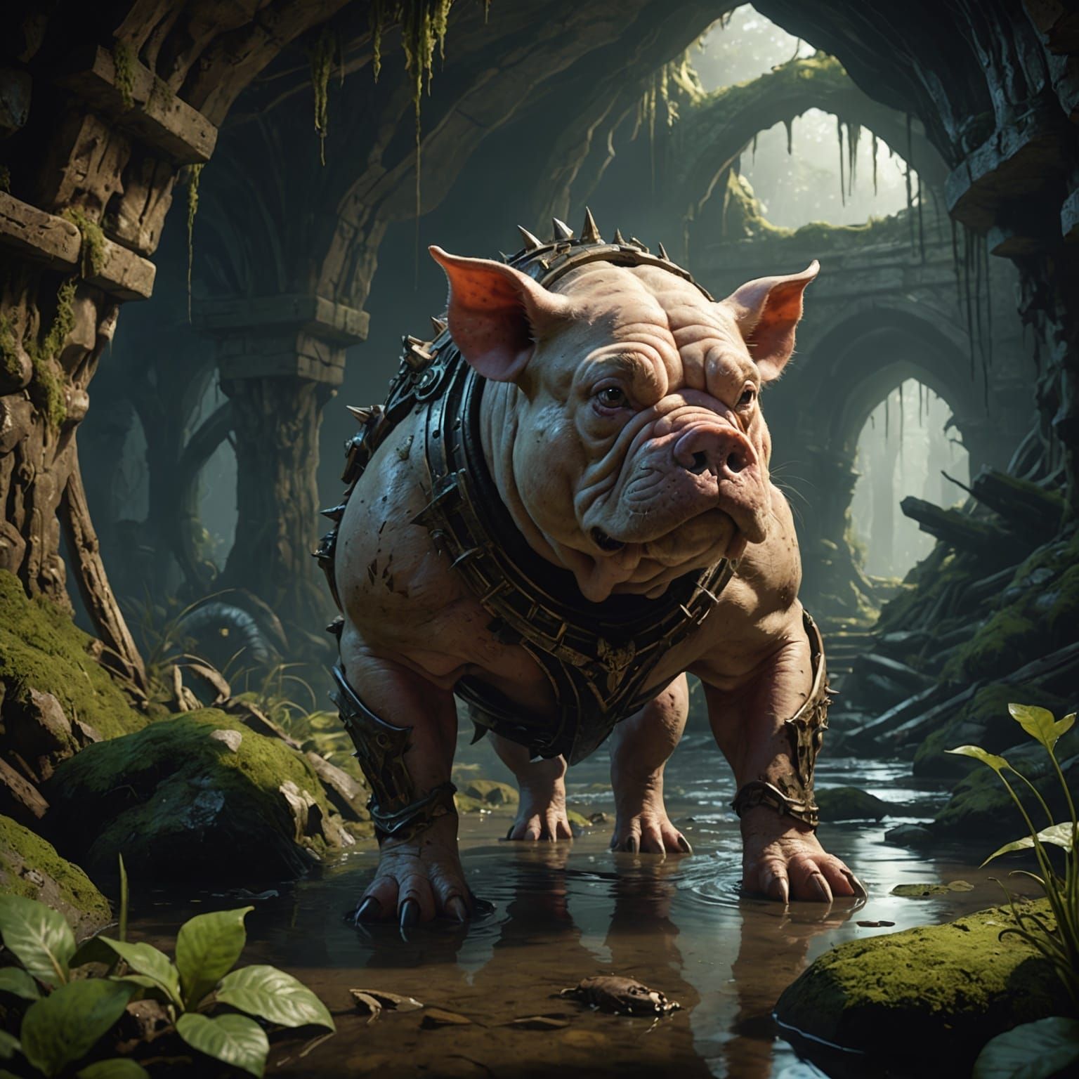Spiked Cave Pig: Dark Fantasy Concept Art