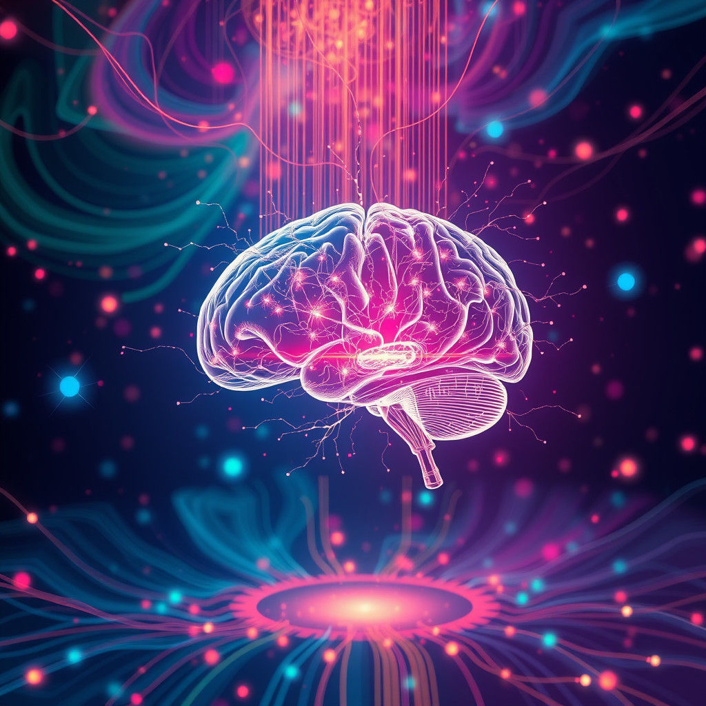 Luminous Brain in Digital Realm: Detailed Line Art