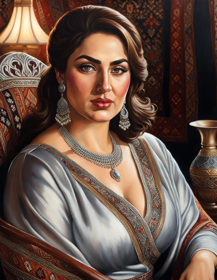 Beautiful Middle Eastern Woman Portrait in Oil Painting Styl...