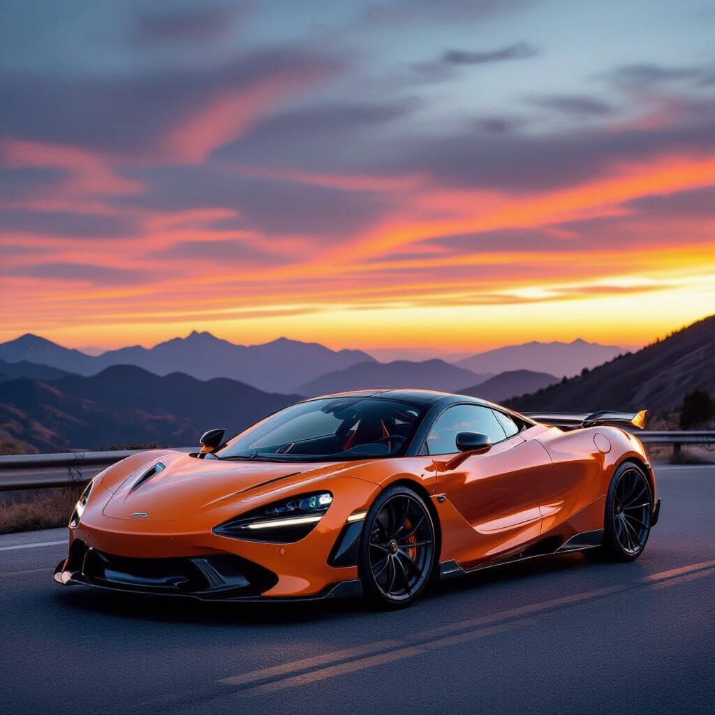 Glossy Orange McLaren on Mountain Road at Sunrise