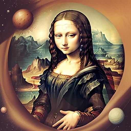 Man and Mona Lisa Dancing in Space