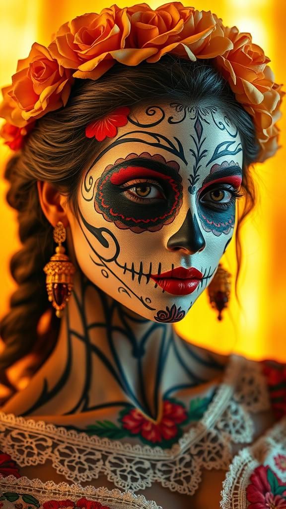Woman with Día de los Muertos Face Paint