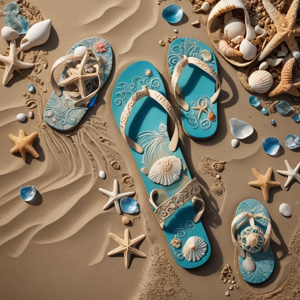 Beach Flip Flops in a Dreamy Fantasy Style
