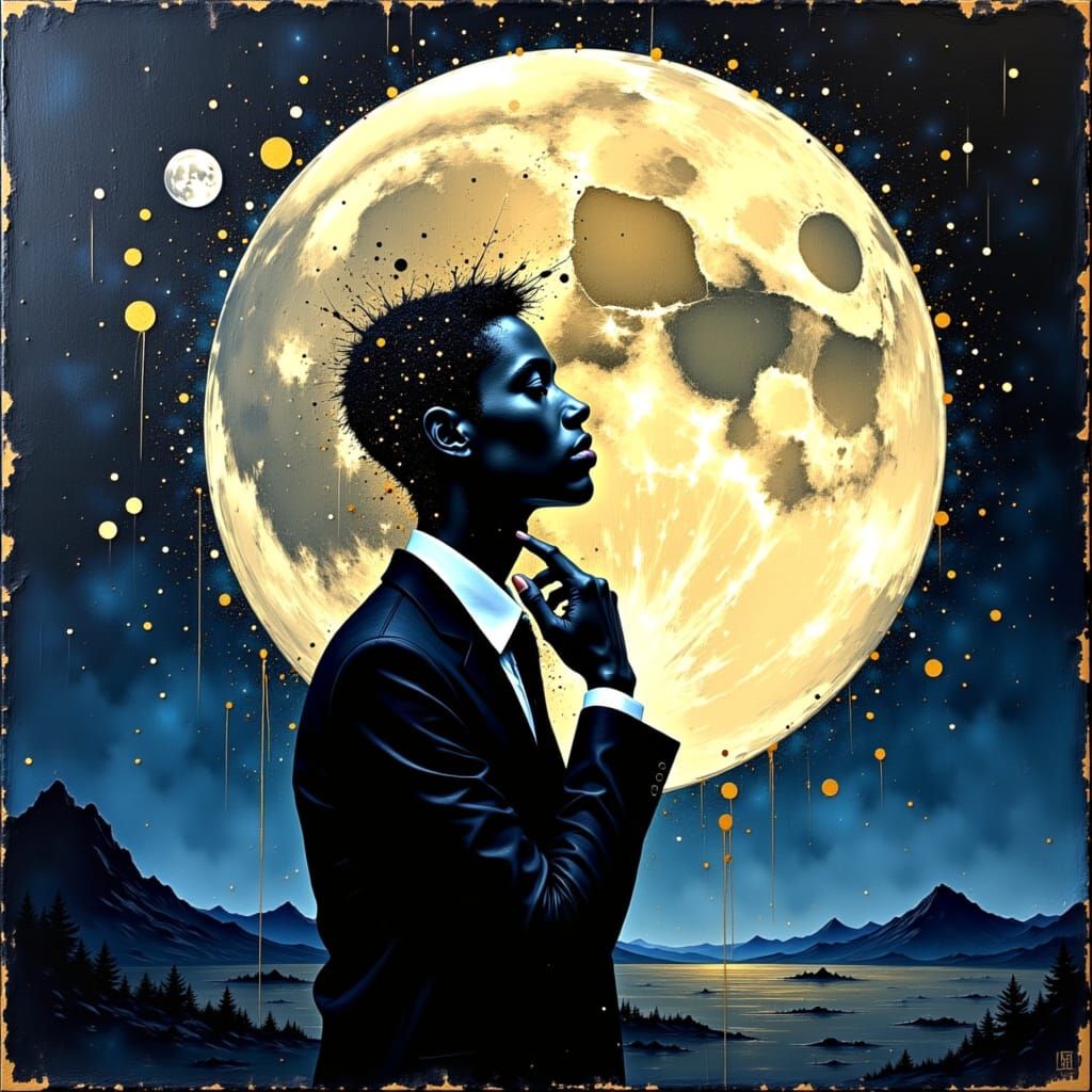 Cosmic Businessman Dissolving into Starlight: Impasto Painti...