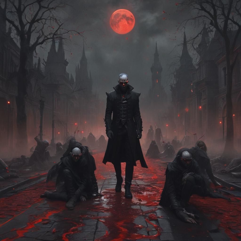 Vampires Under a Blood Moon in Dark Fantasy Style