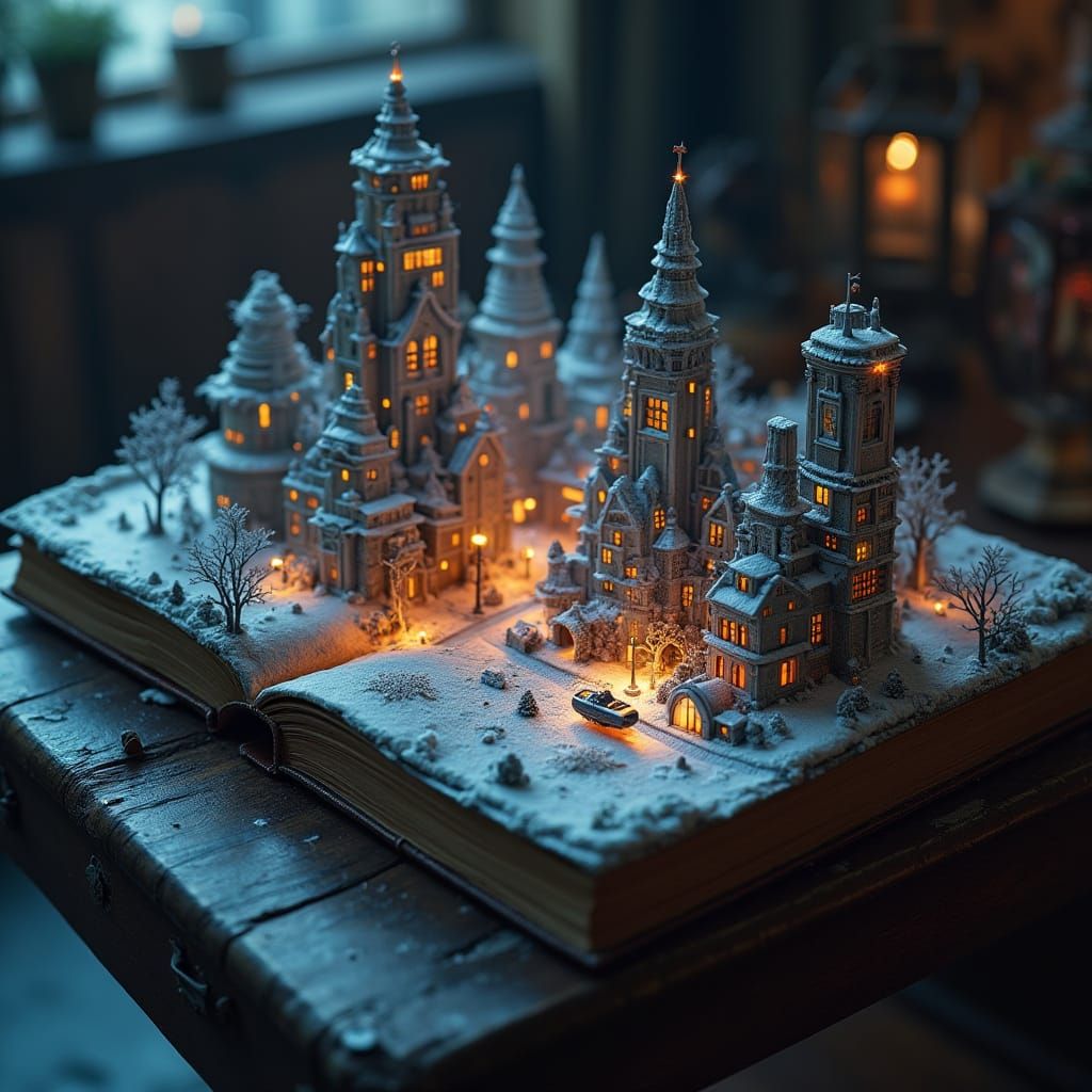 Cyberpunk City Blooms Within Antique Book