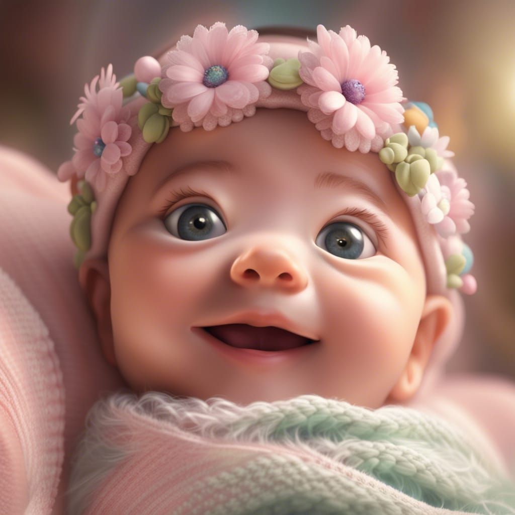 Pixar Style Newborn Baby with Flowers