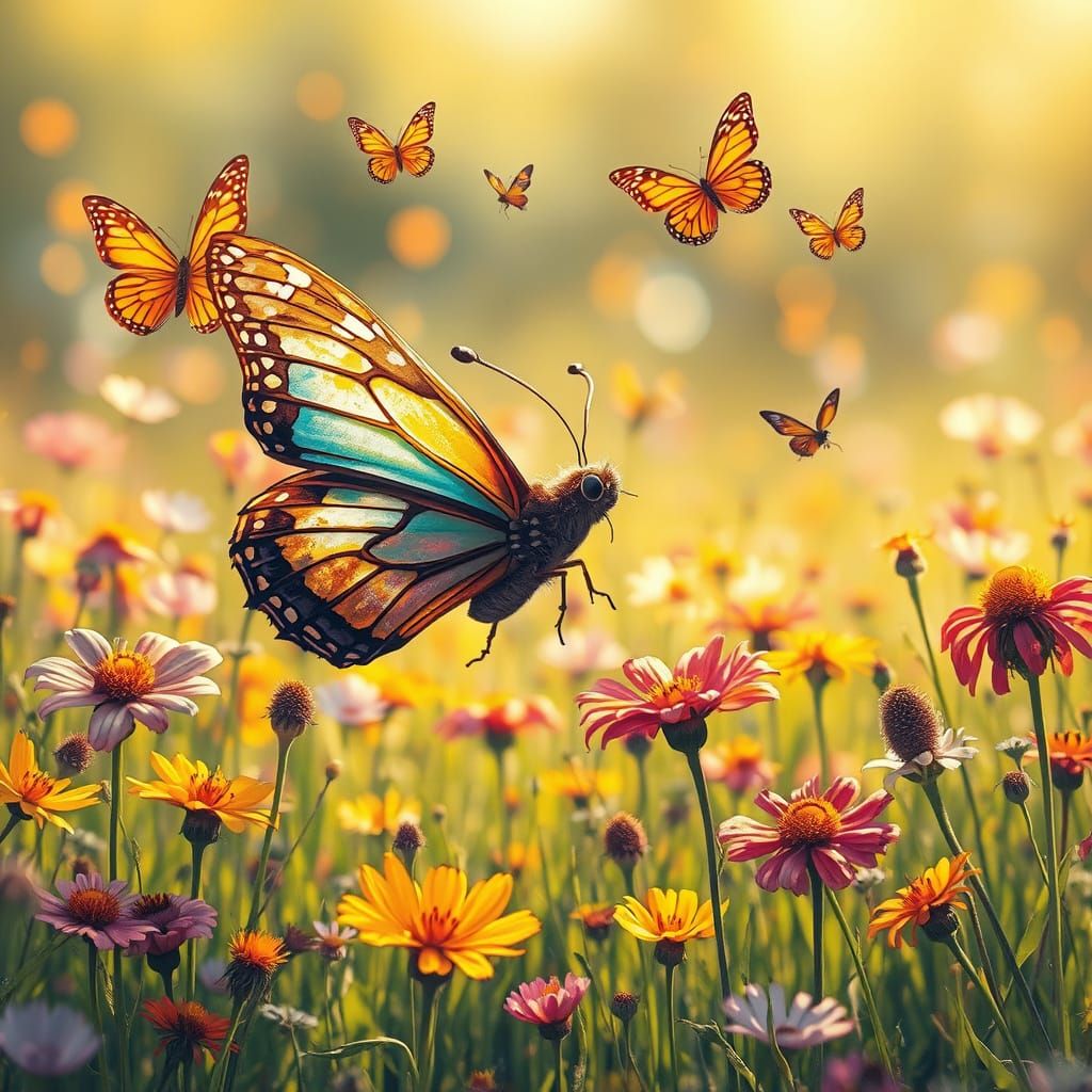 Butterfly in Wildflower Meadow, Graffiti Art Style